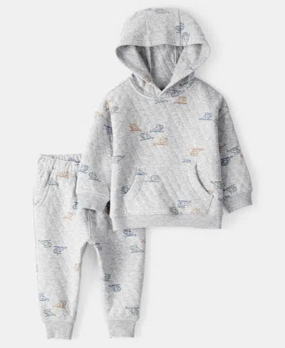 CARTER'S BABY BOYS HELICOPTER QUILTED HOODIE & PANTS, 2 PIECE SET