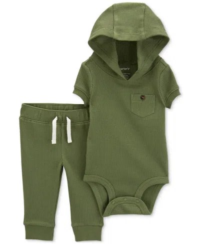 Carter's Baby Boys Hooded Thermal Bodysuit & Pants, 2 Piece Set In Green