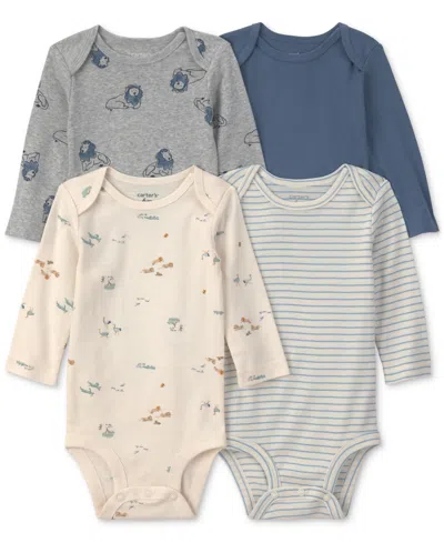 Carter's Baby Boys Crew Neck Long Sleeve Rib 4-pc. Bodysuit In Multi