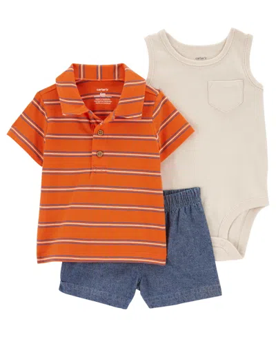 Carter's Baby Boys Little Shorts, Bodysuit And T-shirt, 3 Piece Set In Orange