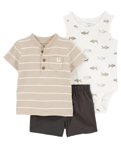 Carter's Baby Boys Little Shorts, T-shirt And Bodysuit, 3 Piece Set In White