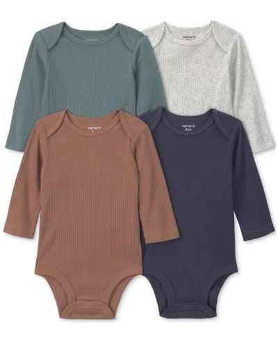 Carter's Baby Boys' Long-sleeve Bodysuits, 4-pack In Multi