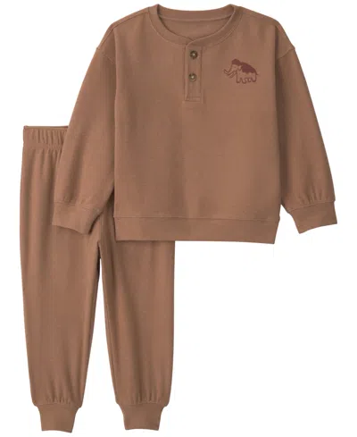 Carter's Baby Boys' Long-sleeve Henley Top And Jogger Pants, 2-piece Set In Brown