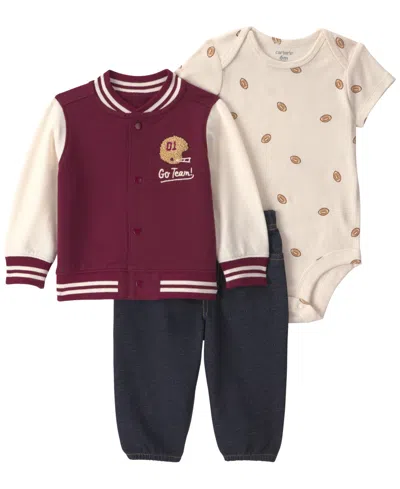 Carter's Baby Boys' Long-sleeve Jacket, Bodysuit And Pants, 3-piece Set In Burgundy