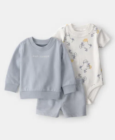 Carter's Baby Boys' Main Squeeze Sweatshirt, Bodysuit And Shorts, 3-piece Set In Blue