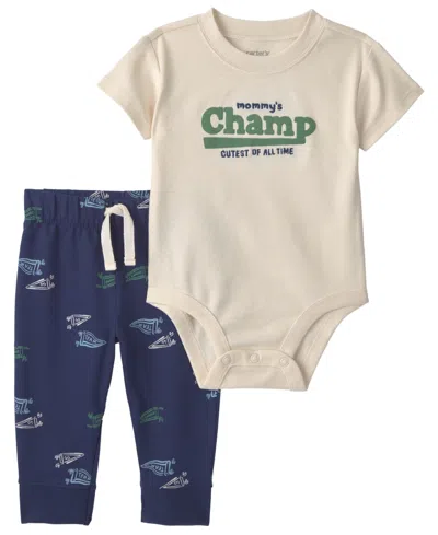 Carter's Baby Boys' Mommy's Champ Pennant French Terry Bodysuit And Pant, 2-piece Set In Multi
