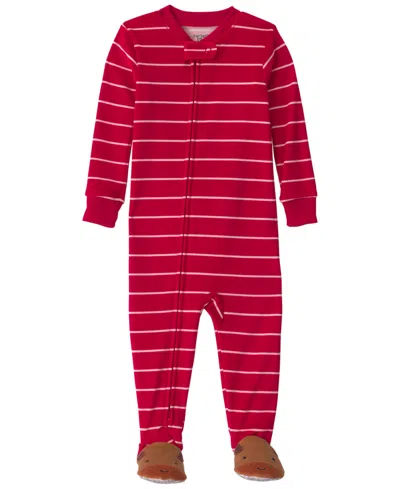 Carter's Carters Baby Boys' Moose Striped 2-way Zip Dream Plush Snug-fit Footed Pajama In Brown