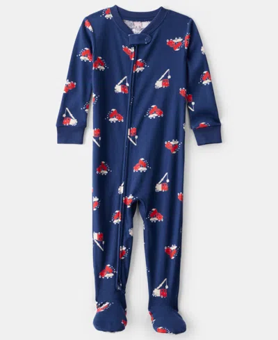 Carter's Baby Boys Navy Printed Footed Long-sleeve Bodysuit In Blue