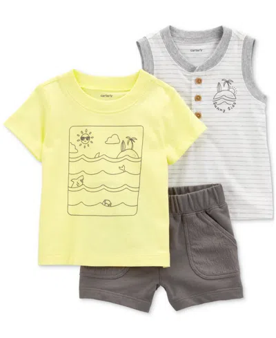 Carter's Baby Boys Ocean Graphic T-shirt, Tank Top & Shorts, 3 Piece Set In Yellow