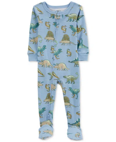Carter's Baby Boys And Baby Girl 2 Way Zip One-piece 100% Snug Fit Cotton Footed Pajamas In Blue,dinosour