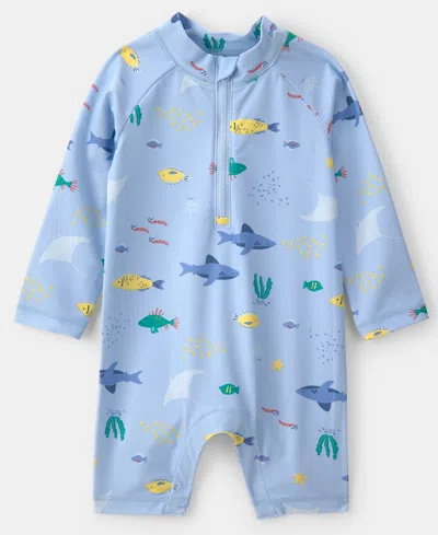 Carter's Baby Boys' One-piece Fish Rashguard Swimsuit In Blue