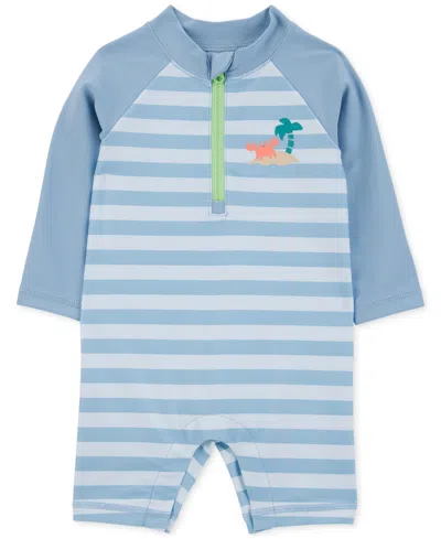 Carter's Baby Boys One-piece Striped Rash Guard Swimsuit In Blue