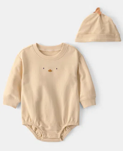 Carter's Baby Boys' Or Baby Girls' Chick Bubble Round Neck Romper And Hat, 2-piece Set In Neutral
