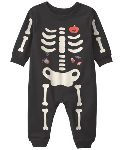 Carter's Baby Boys' Or Baby Girls' Halloween Skeleton French Terry Jumpsuit In Black