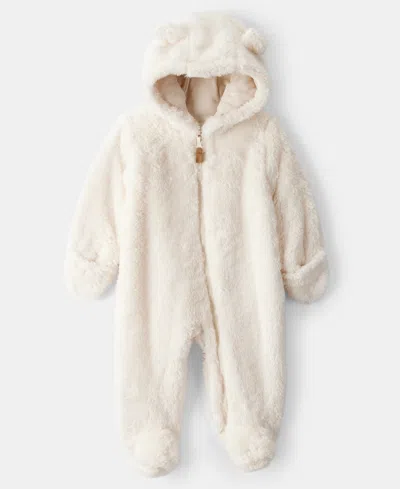 Carter's Baby Boys Or Baby Girls Long Sleeve Hooded Jumpsuit In White