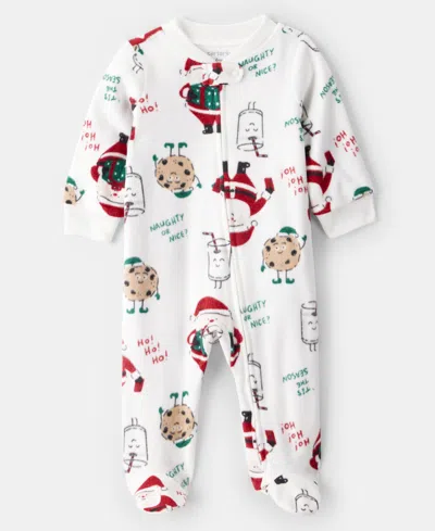 Carter's Baby Boys Or Baby Girls Santa Print Loose-fit Fleece Long-sleeve Sleep And Play In White