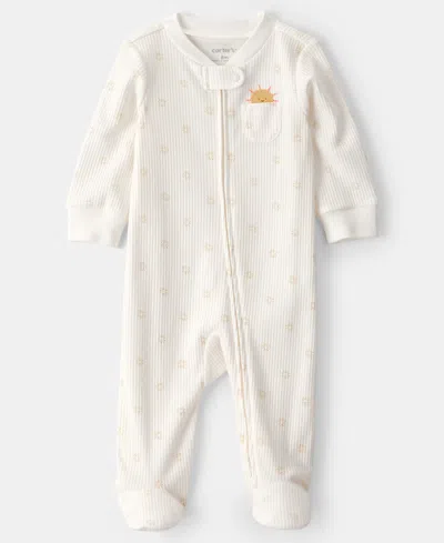 Carter's Baby Boys' Or Girls' Sunshine Two-way Zip One-piece Pajama In White