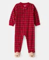 Carter's Baby Boys Plaid-print Fleece Loose-fit 1-piece Footed Pajamas In Red