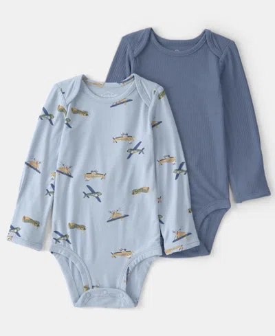Carter's Baby Boys' Plane Print Round Neck Bodysuits, 2-pack In Multi