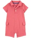 Carter's Baby Boys Polo Cotton Cargo Romper In Red