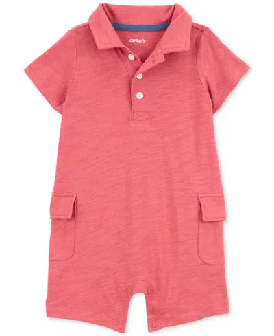 Carter's Baby Boys Polo Cotton Cargo Romper In Red