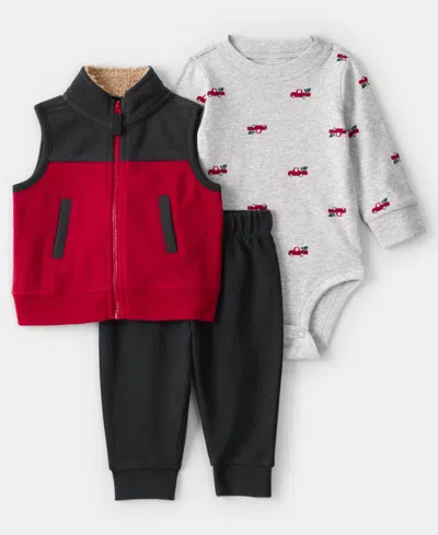 Carter's Baby Boys Printed Bodysuit, Vest And Pants, 3-piece Set In Multi