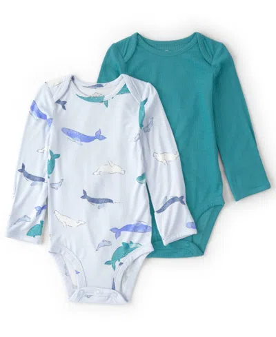 Carter's Baby Boys' Purelysoft Whale Long-sleeve Multipack Bodysuits, 2-pack In Blue