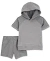 Carter's Toddler Boys Quilted Hooded Shirt & Shorts, 2-piece Set In Grey