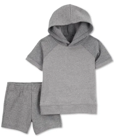 Carter's Babies' Toddler Boys Quilted Hooded Shirt & Shorts, 2-piece Set In Grey