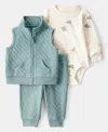 Carter's Baby Boys Quilted Little Vest, Dinosaur Bodysuit & Pants, 3 Piece Set In Green
