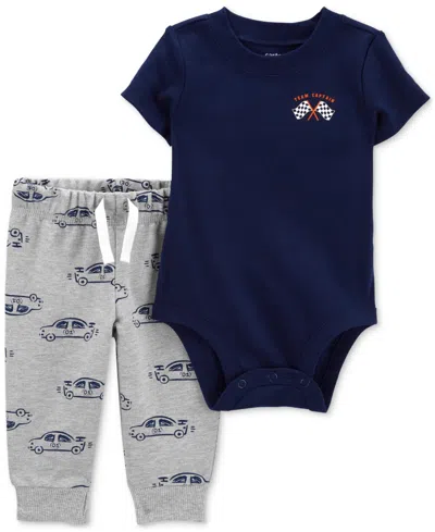 Carter's Baby Boys Race Car Graphic Bodysuit & Printed Pants, 2 Piece Set In Blue