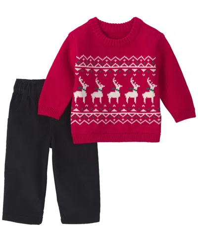 Carter's Baby Boys' Reindeer Fair Isle Sweater And Pants, 2-piece Set In Red,black