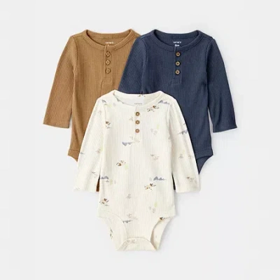 Carter's Baby Boys Round Neck Long Sleeve 3-pc. Bodysuit In Animal Print