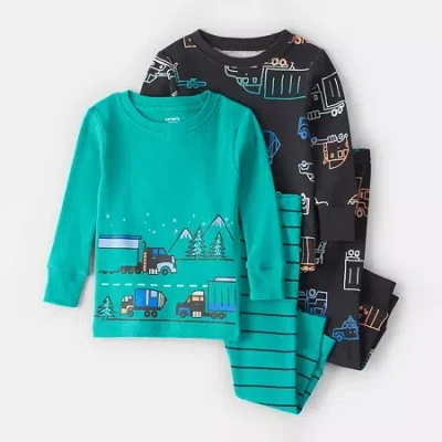 Carter's Baby Boys Round Neck Long Sleeve 4-pc. Pajama Set In Blue
