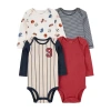 Carter's Baby Boys Round Neck Long Sleeve Rib 4-pc. Bodysuit In Multi