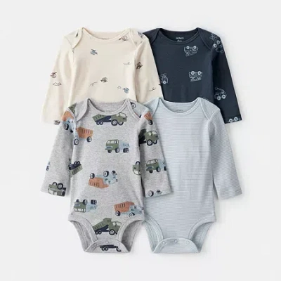 Carter's Baby Boys Round Neck Long Sleeve Rib 4-pc. Bodysuit In Animal Print