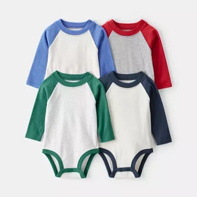 Carter's Baby Boys Round Neck Long Sleeve Rib 4-pc. Bodysuit In Gray