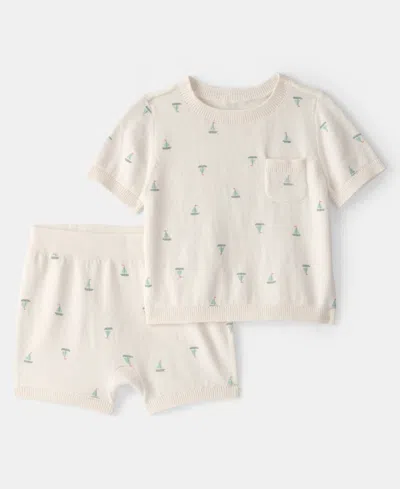 Carter's Baby Boys' Sailboat Sweater Top And Shorts, 2-piece Set In White
