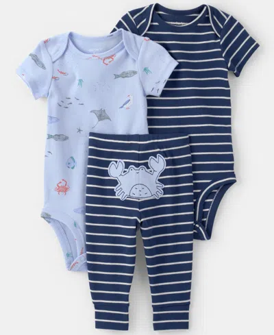 Carter's Baby Boys' Sea Animal Print Bodysuits And Pants, 3-piece Set In Multi