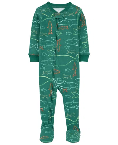 Carter's Baby Boys Shark Snug Fit Cotton Footie One Piece Pajamas In Green