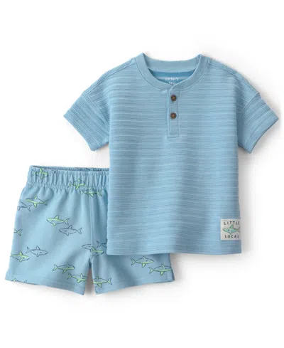 Carter's Baby Boys' Shark Top And Shorts, 2-piece Set In Blue