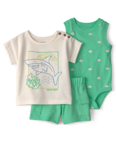 Carter's Baby Boys' Shark Top, Bodysuit And Shorts, 3-piece Set In Multi