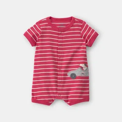 Carter's Baby Boys Short Sleeve Striped Romper In Red