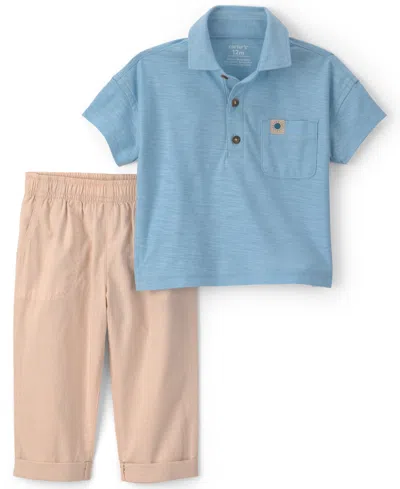 Carter's Baby Boys' Short-sleeve Polo Shirt And Roll-cuff Pants, 2-piece Set In Multi
