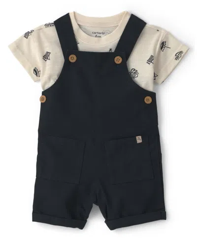 Carter's Baby Boys' Short-sleeve Top And Shortall, 2-piece Set In Black
