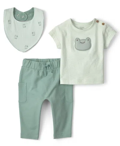 Carter's Baby Boys' Short-sleeve T-shirt, Bib And Pants, 3-piece Set In Green