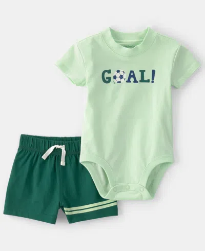 Carter's Baby Boys' Soccer Goal Short-sleeve Bodysuit & Shorts, 2-piece Set In Multi