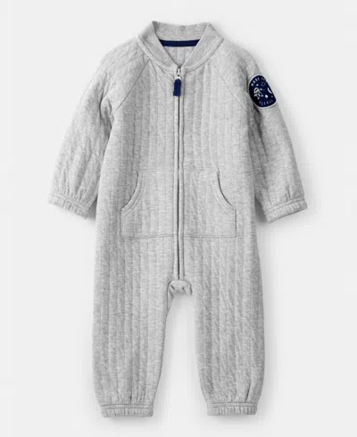Carter's Baby Boys Space Quilted Long-sleeve Jumpsuit In Gray