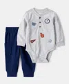 Carter's Baby Boys Sports Long-sleeve Bodysuit & Pants, 2 Piece Set In Gray