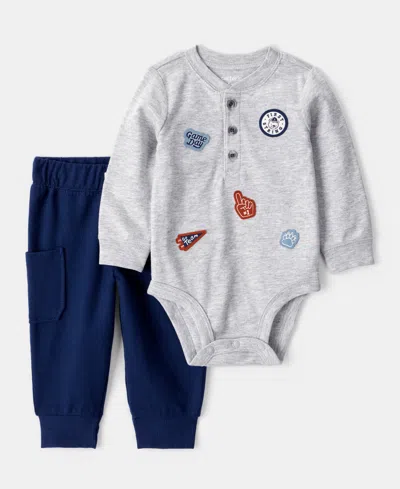 Carter's Baby Boys Sports Long-sleeve Bodysuit & Pants, 2 Piece Set In Gray